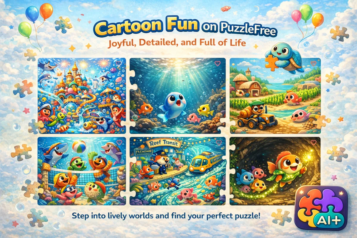 Cartoon Fun Puzzles on PuzzleFree - Vibrant, Joyful Play