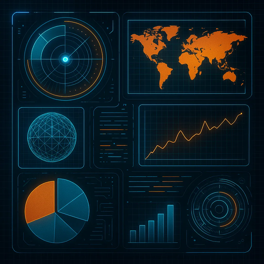 This image showcases a holographic display interface with a sleek, futuristic design.
