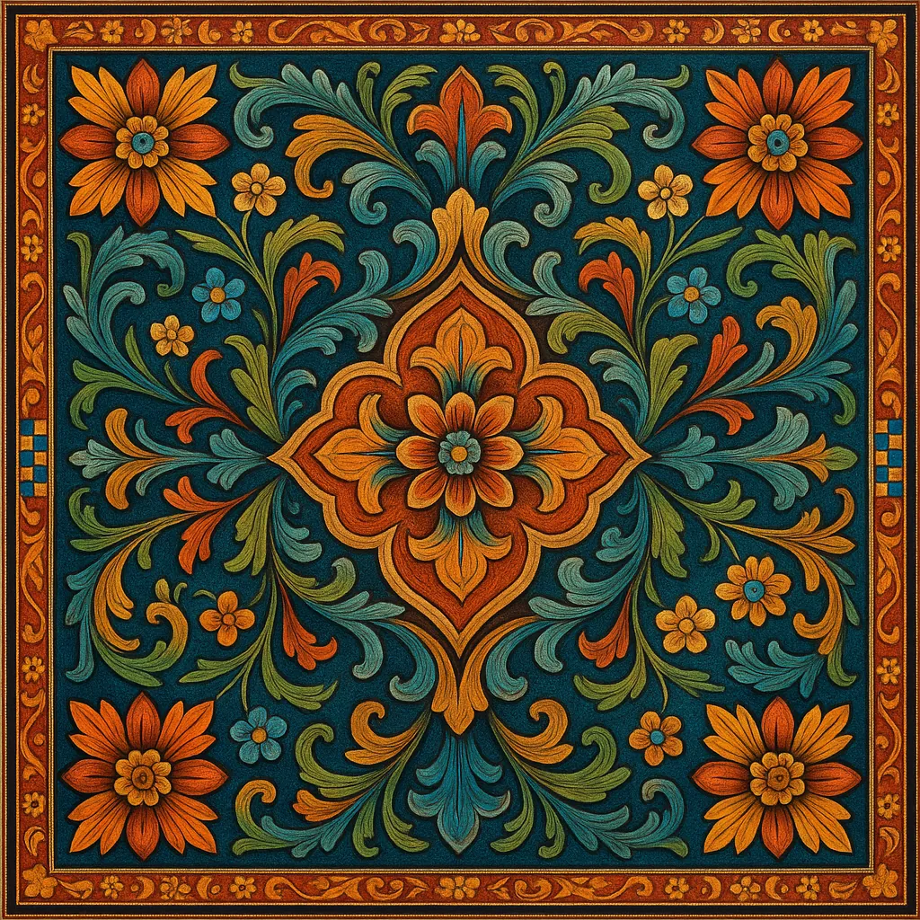 This image showcases a beautifully intricate symmetrical design featuring floral elements.