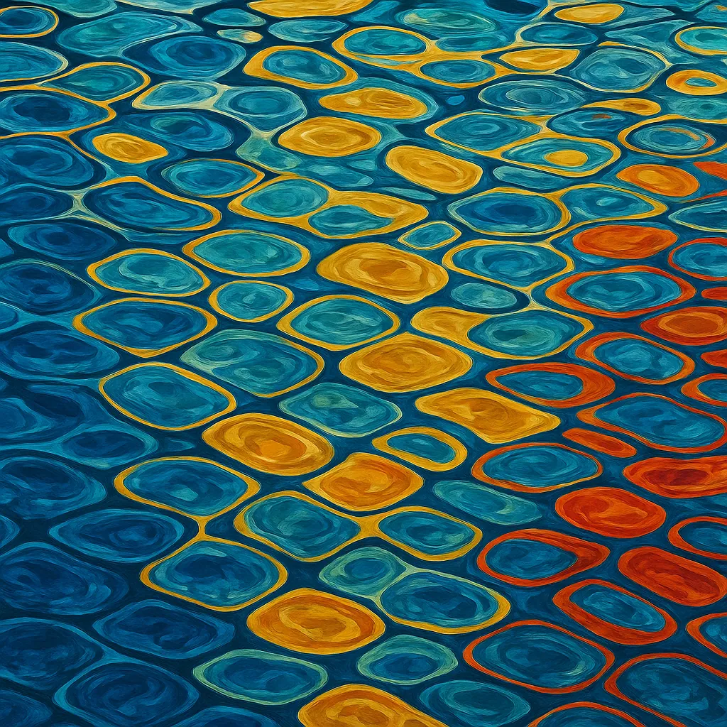 This image features a mesmerizing pattern reminiscent of water ripples, with a vibrant blend of colors.