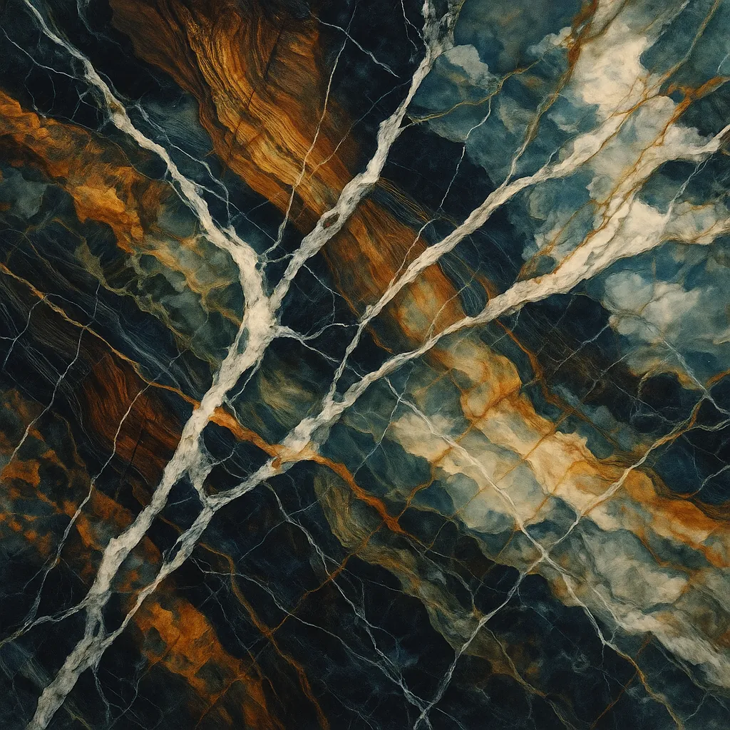 This image showcases a polished marble surface with striking and dramatic veining patterns.