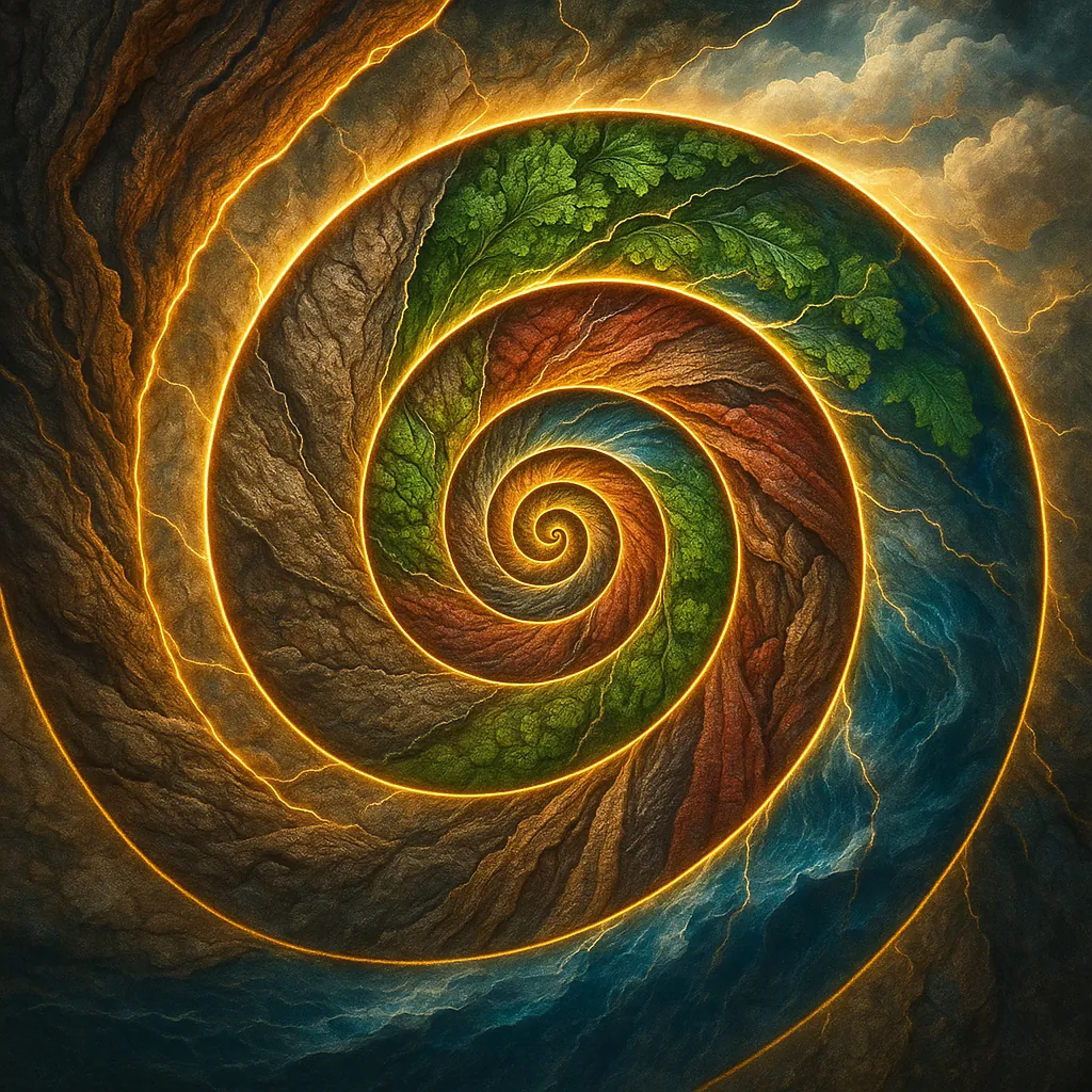This image showcases a captivating fractal spiral with luminous edges that radiate a warm, golden glow.