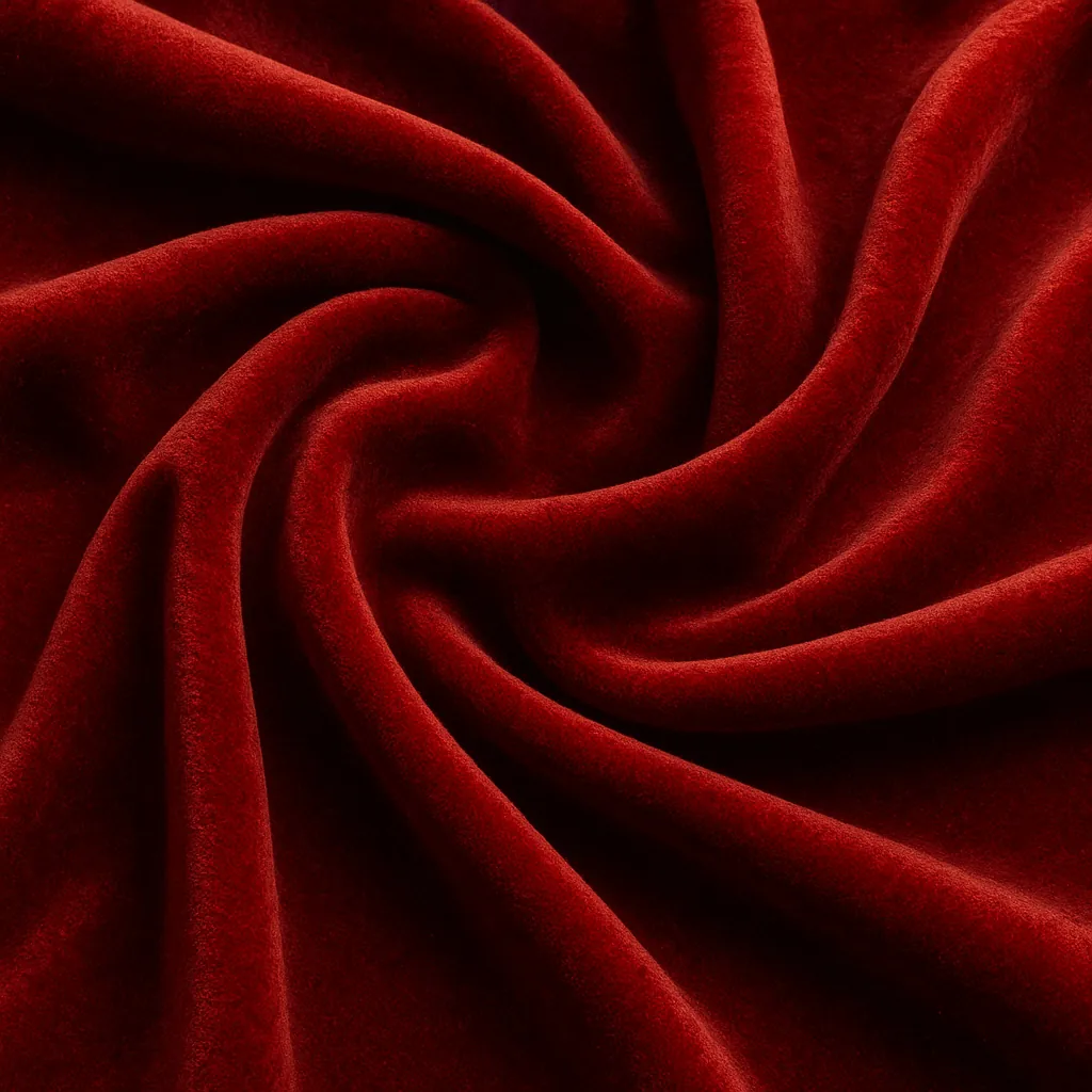 The image showcases a close-up view of luxurious velvet fabric arranged in soft, swirling folds.