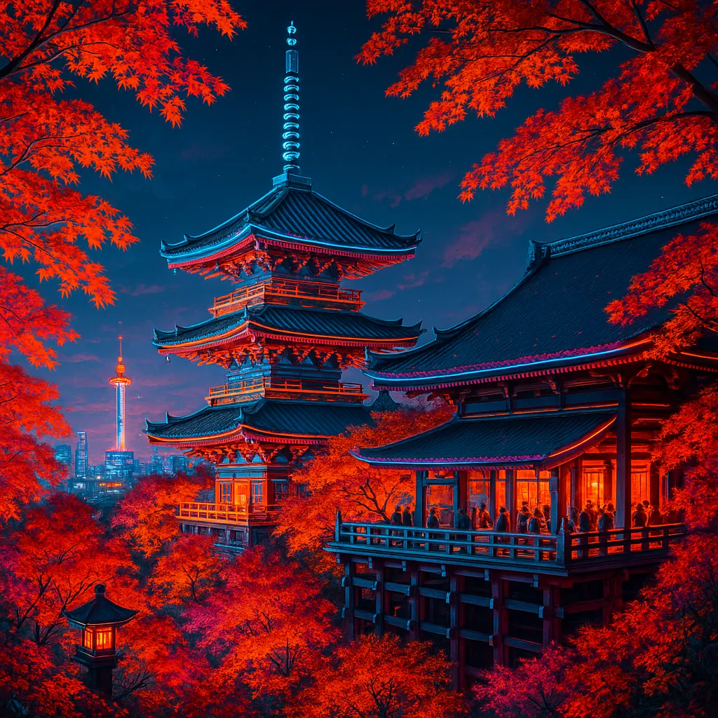 This puzzle image showcases a Kyoto temple in autumn, surrounded by vibrant red and orange foliage.