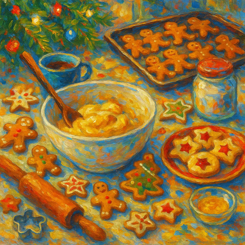 This vibrant image features a festive holiday baking scene, ideal for a jigsaw puzzle.