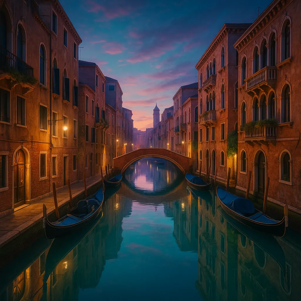 This image captures a serene Venice canal scene at dawn, perfect for a puzzle.