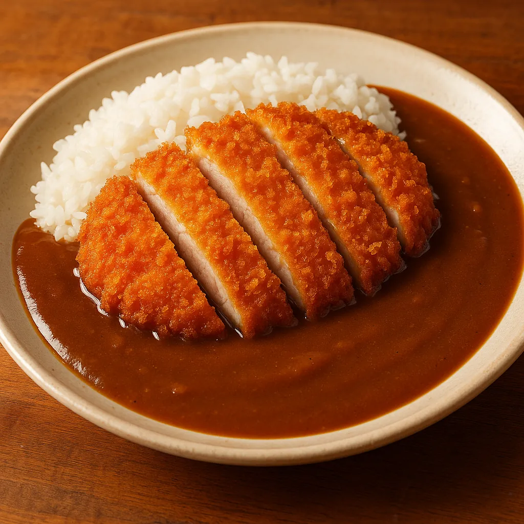 Discover a puzzle with a close-up of a golden katsu cutlet served over fluffy white rice and rich, glossy Japanese curry.