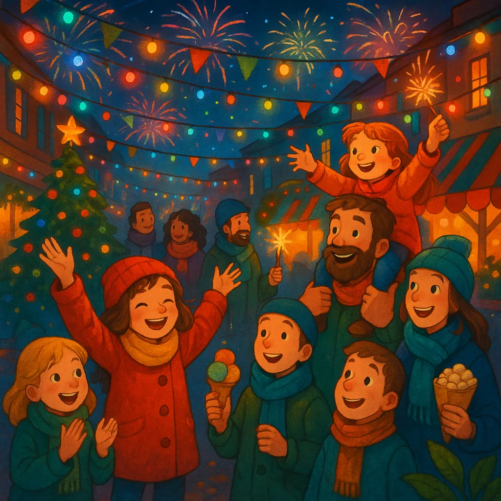 This image depicts a vibrant, festive street scene perfect for a jigsaw puzzle.
