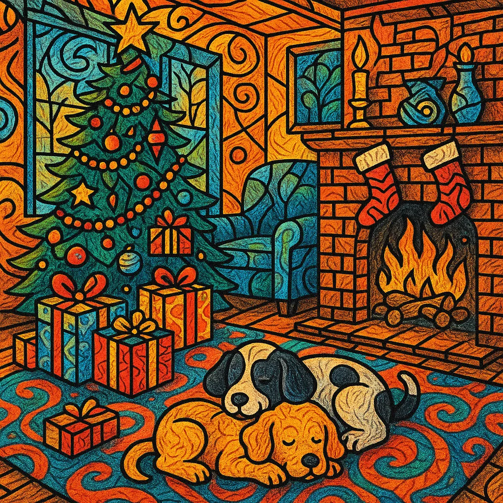 Festive Urban Living Room: A Comic-Style Christmas Scene jigsaw puzzle