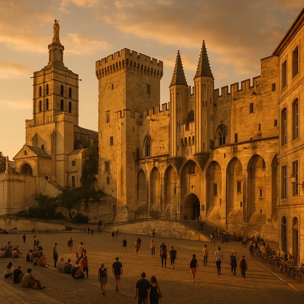 Discover a puzzle with a sunlit medieval palace and soaring towers bathed in warm amber light.