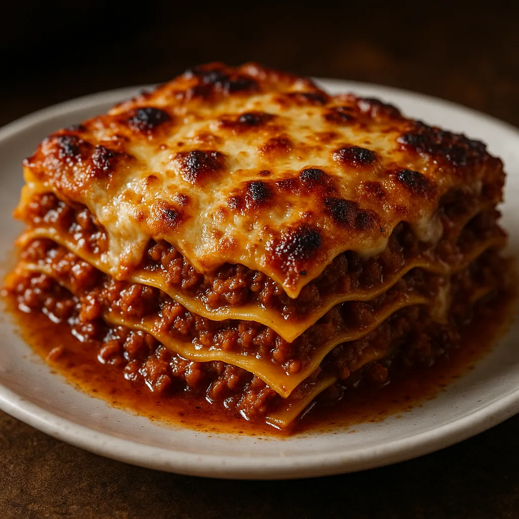 Discover a puzzle with a close-up of a steaming, layered lasagna topped with golden-brown, bubbling cheese and rich red meat sauce pooling at the plate’s edge.