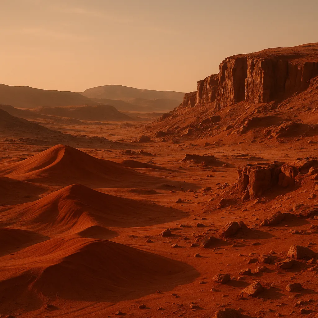 Discover a puzzle with a warm, rust-colored desert landscape showing rolling sand dunes and rugged rocky cliffs stretching into the distance.