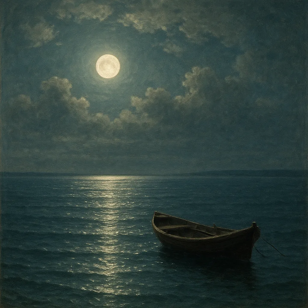 Discover a puzzle with a serene moonlit seascape: a full moon hangs in a cloud-streaked sky, casting a silvery path across gently rippling dark-blue water towar