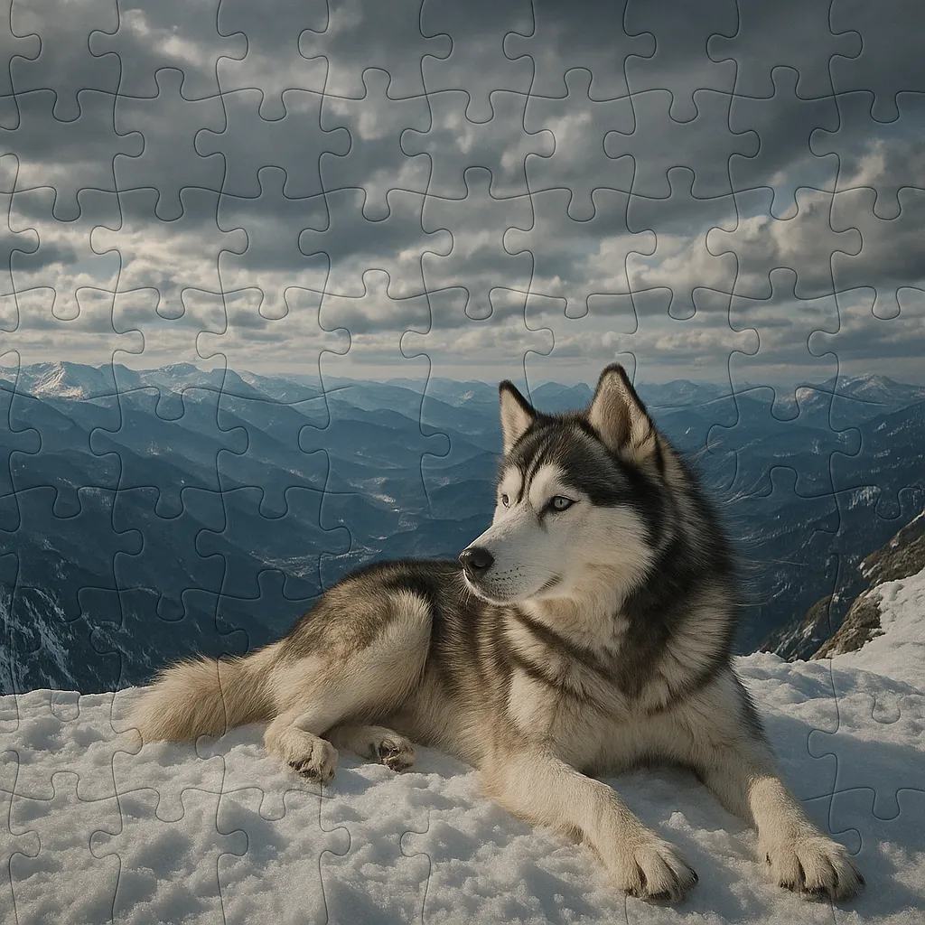 Siberian Husky on a Snowy Mountain Peak (Puzzle Image) jigsaw puzzle