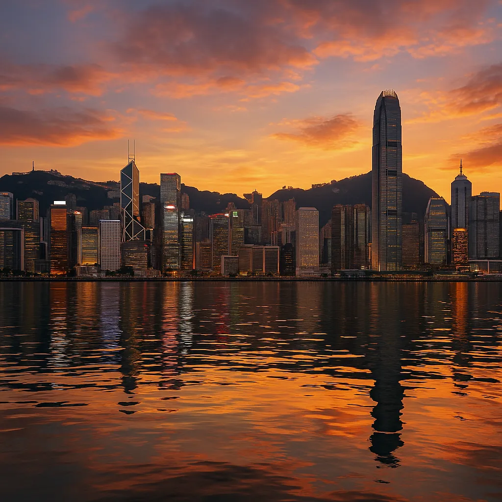 Discover a puzzle with a glowing city skyline at sunset, where glass skyscrapers stand tall against a warm, orange-and-gold sky.