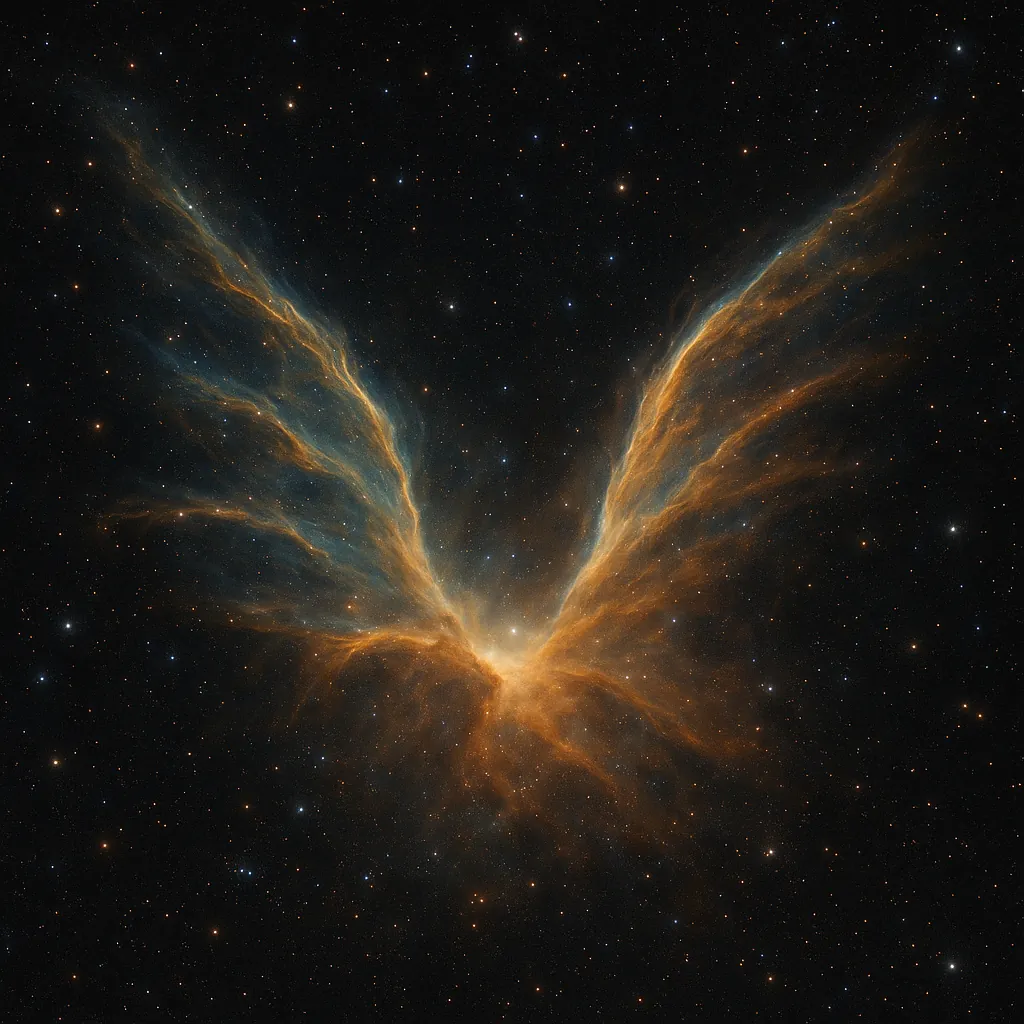 Enjoy assembling a puzzle depicting a stunning cosmic nebula that fans out like glowing wings against a field of twinkling stars.