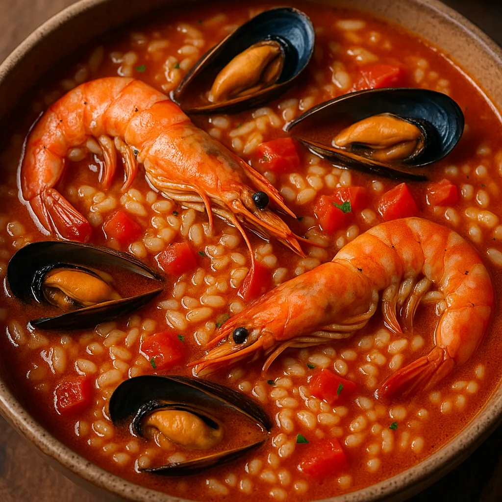 Enjoy an online jigsaw puzzle designed for browser play, featuring a close-up of a comforting seafood dish that celebrates food and culinary photography.