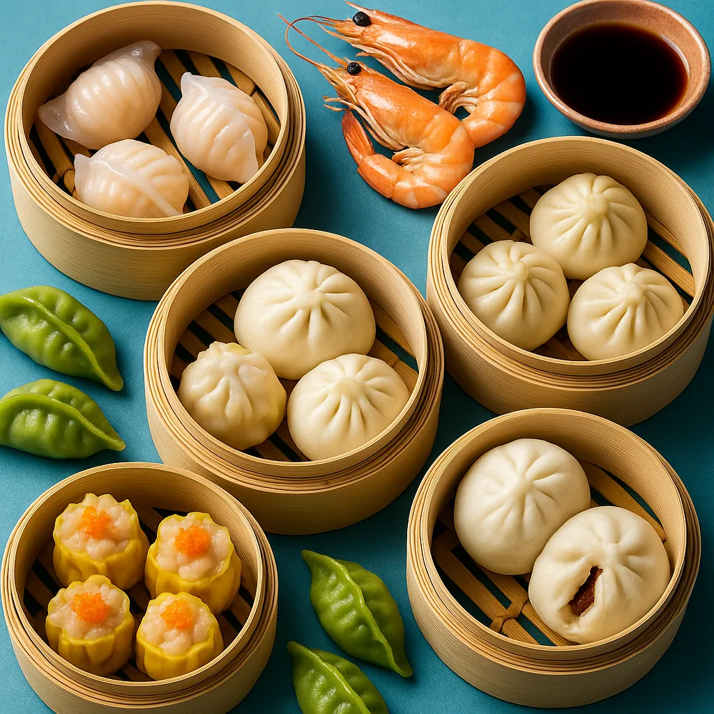 Enjoy an online jigsaw puzzle designed for browser play, featuring a tempting spread of dim sum and seafood that celebrates food and culinary delight.