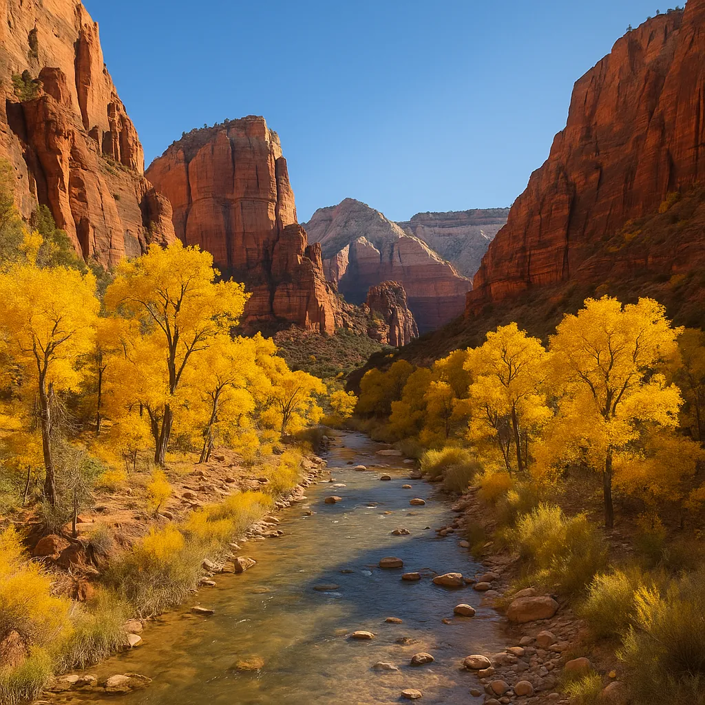 Enjoy an online jigsaw puzzle designed for browser play, featuring a stunning autumn canyon landscape.