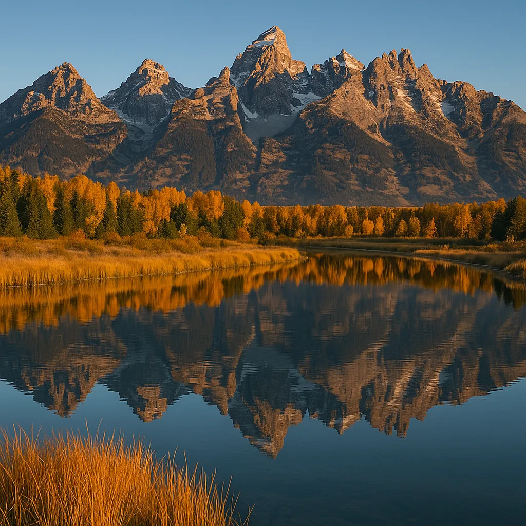 Enjoy an online jigsaw puzzle designed for browser play, featuring a serene mountain landscape in warm autumn tones.