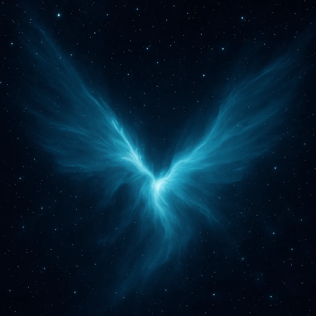 Discover a puzzle with a luminous blue nebula unfurling like angelic wings against a deep, star-speckled night sky.