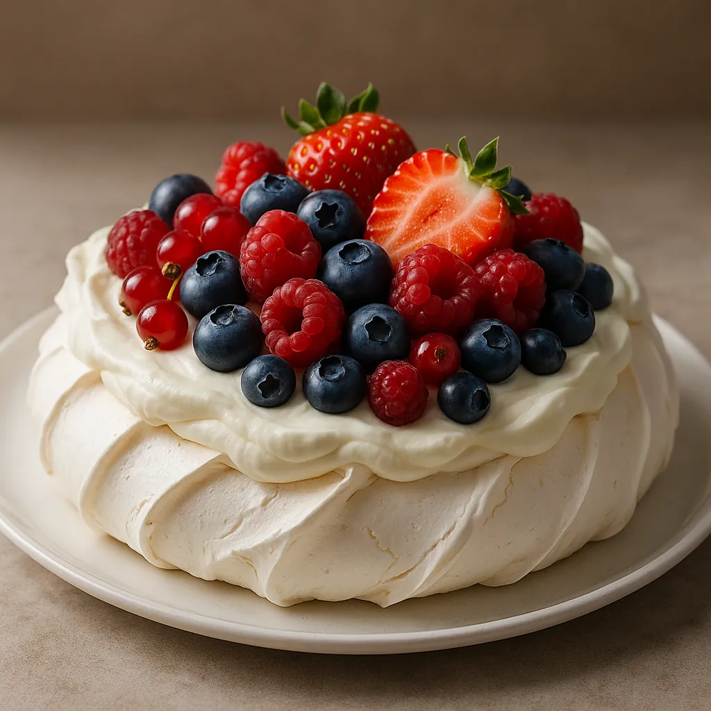 Discover a puzzle with a delicate pavlova crowned by glistening strawberries, raspberries, blueberries, and red currants set atop pillowy whipped cream.