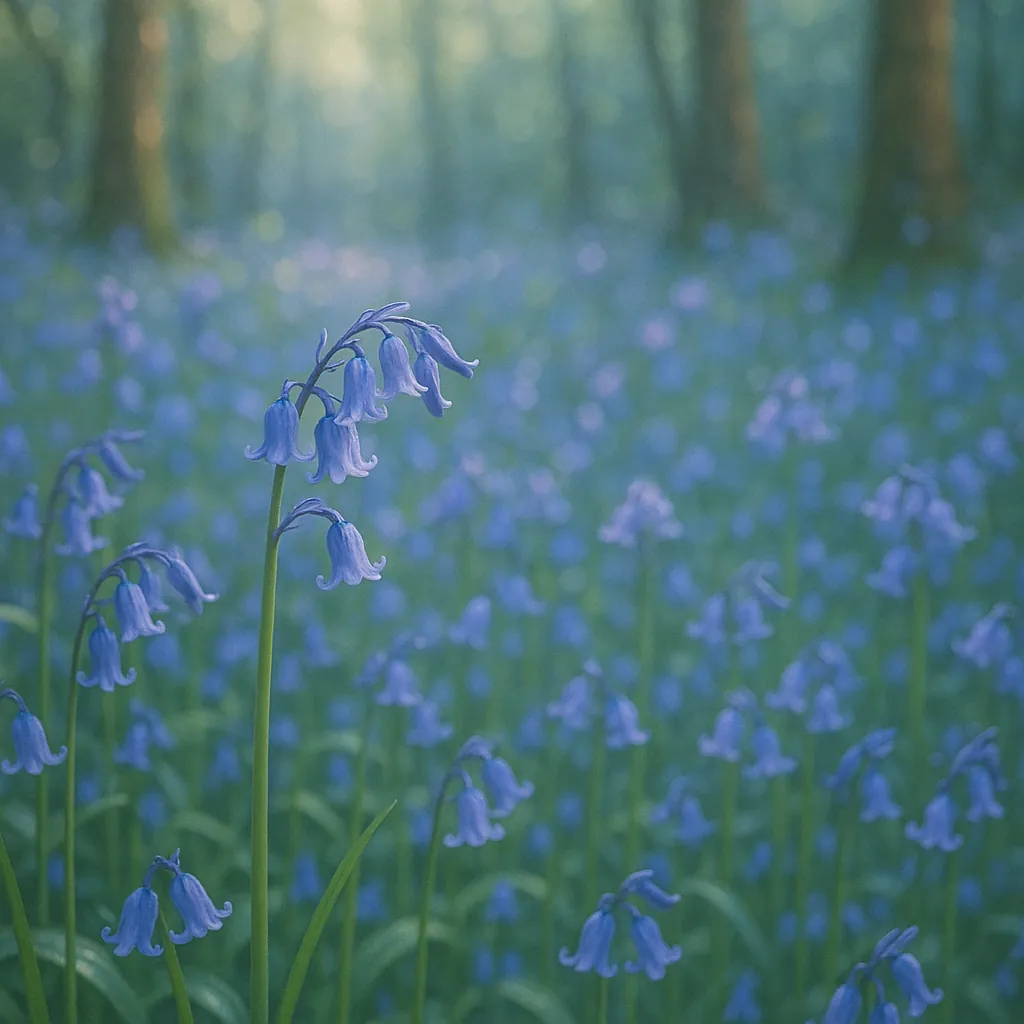 Discover a puzzle with a tranquil carpet of bluebell flowers stretching through a dappled spring forest.