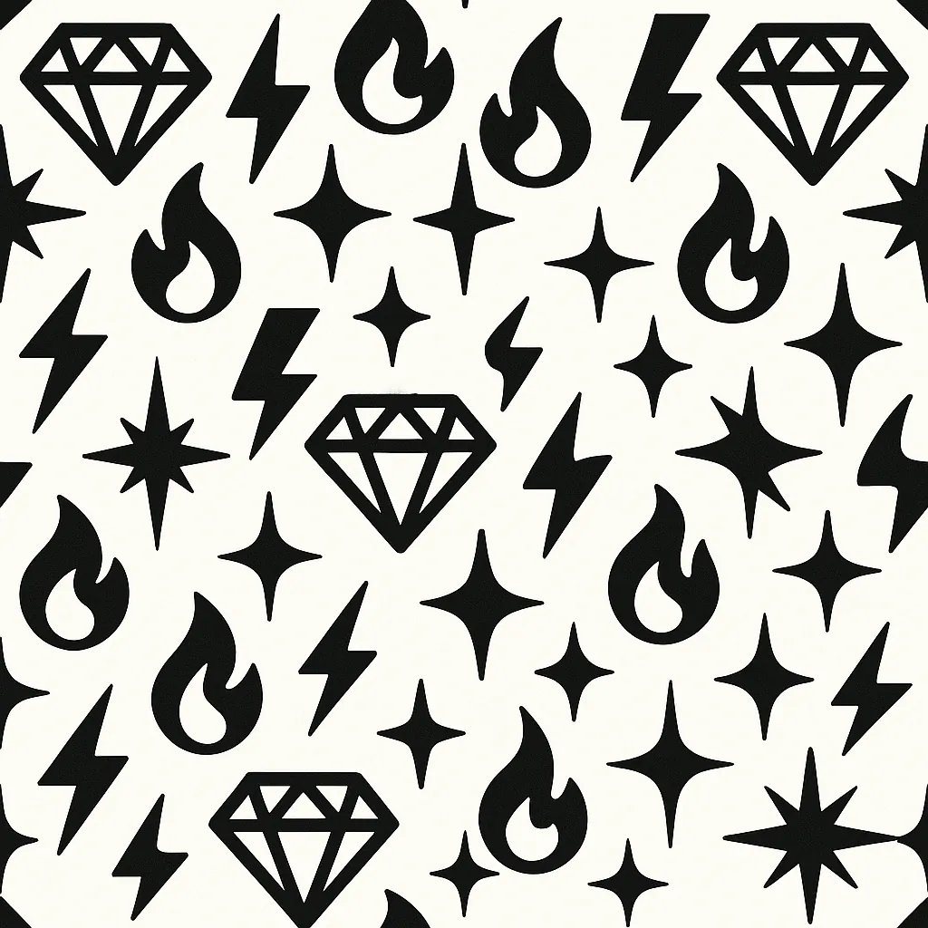 This online jigsaw puzzle features a bold, graphic pattern of symbols and icons, perfect for lovers of modern art and design.