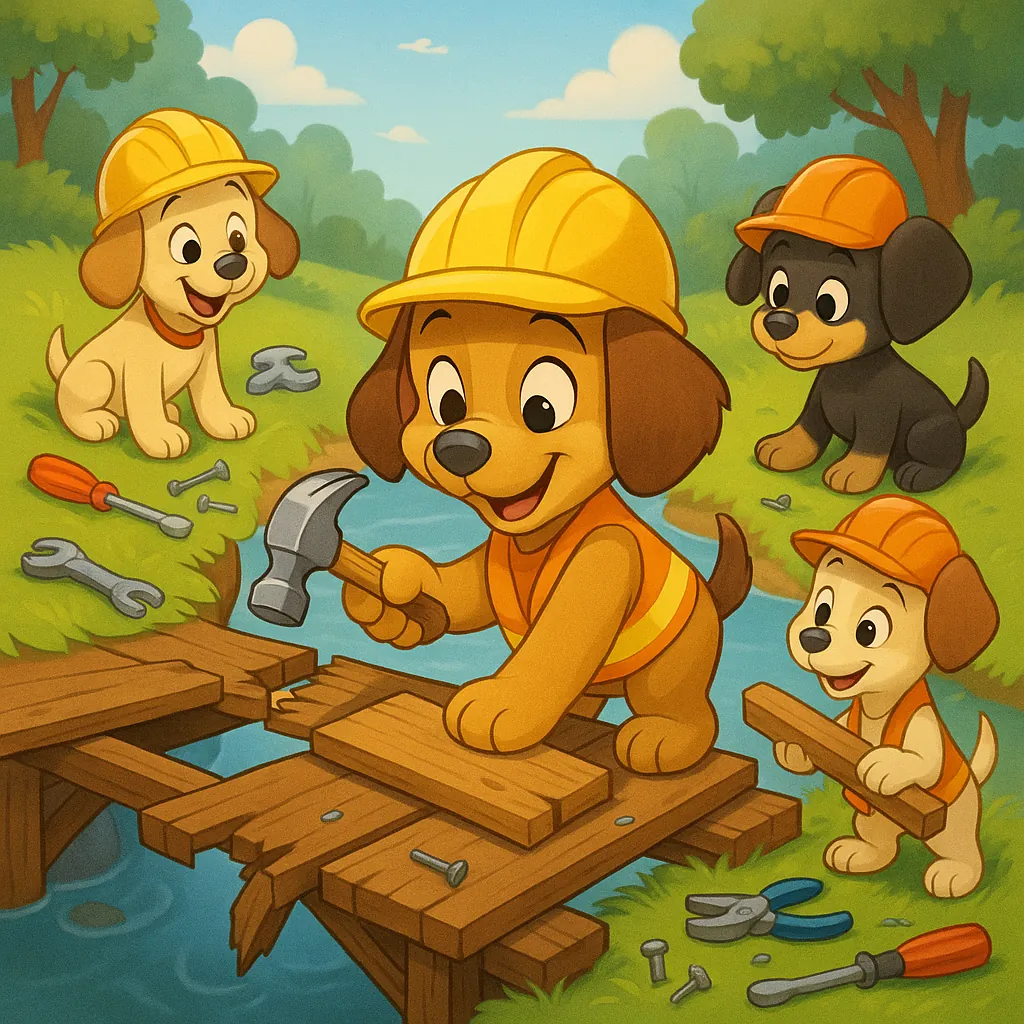 Enjoy an online jigsaw puzzle designed for browser play, featuring a charming scene of playful puppies working together outdoors.