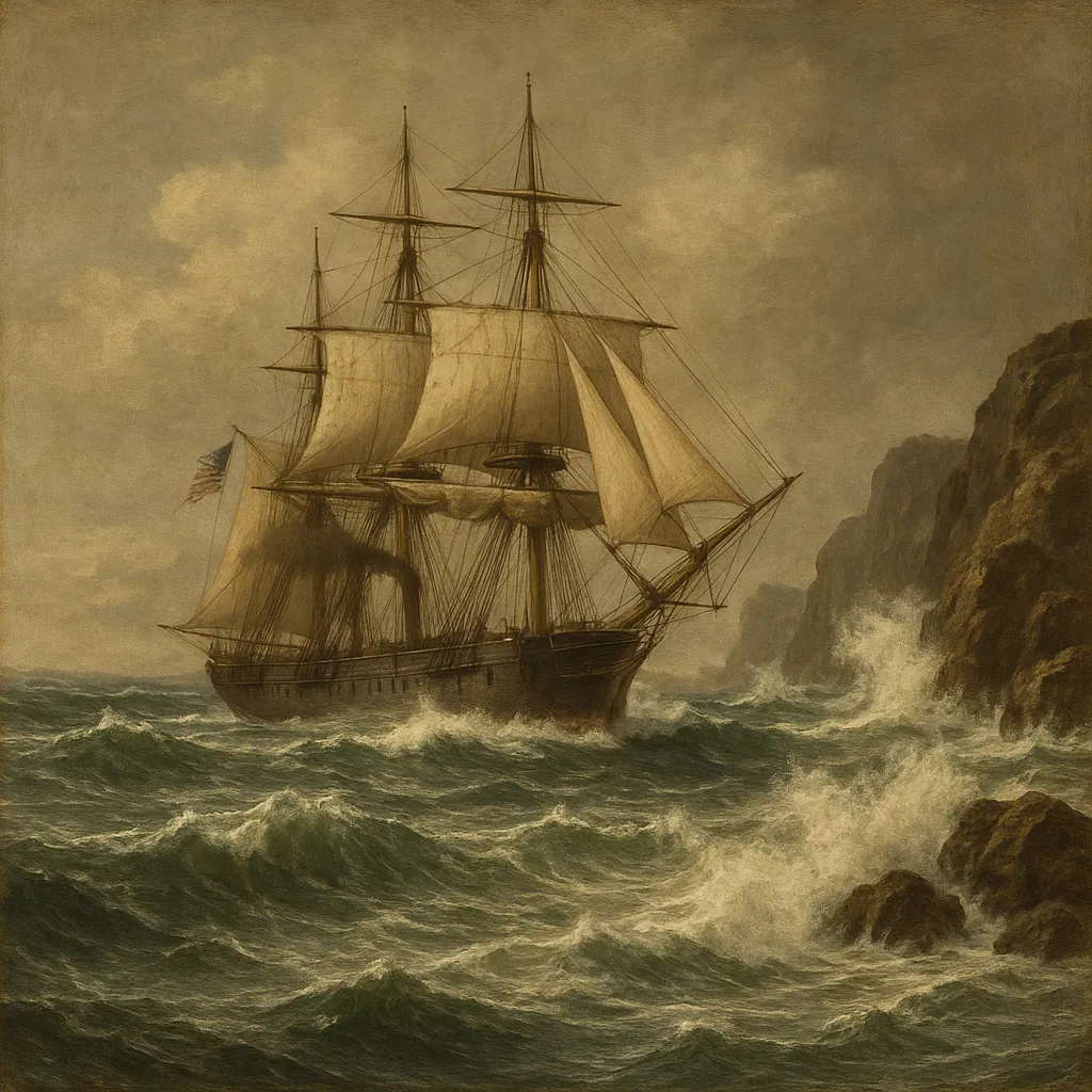 Enjoy assembling a puzzle depicting a majestic three‑masted sailing ship cutting through choppy green‑blue waves near rugged coastal cliffs.
