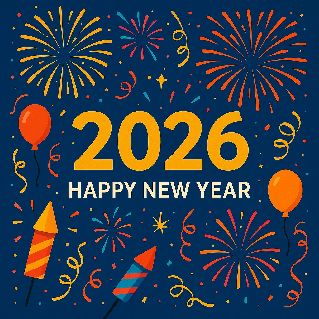 Enjoy an online jigsaw puzzle designed for browser play, featuring a festive New Year celebration theme with bold numbers and fireworks.