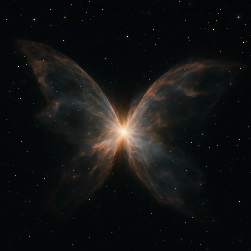 Enjoy assembling a puzzle depicting a delicate butterfly-shaped nebula glowing against the deep black of space.