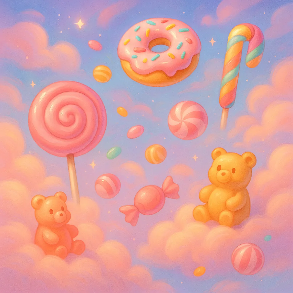 Enjoy an online jigsaw puzzle designed for browser play, featuring a whimsical scene of sweets and cuddly bears — a charming food-and-animals themed illustratio
