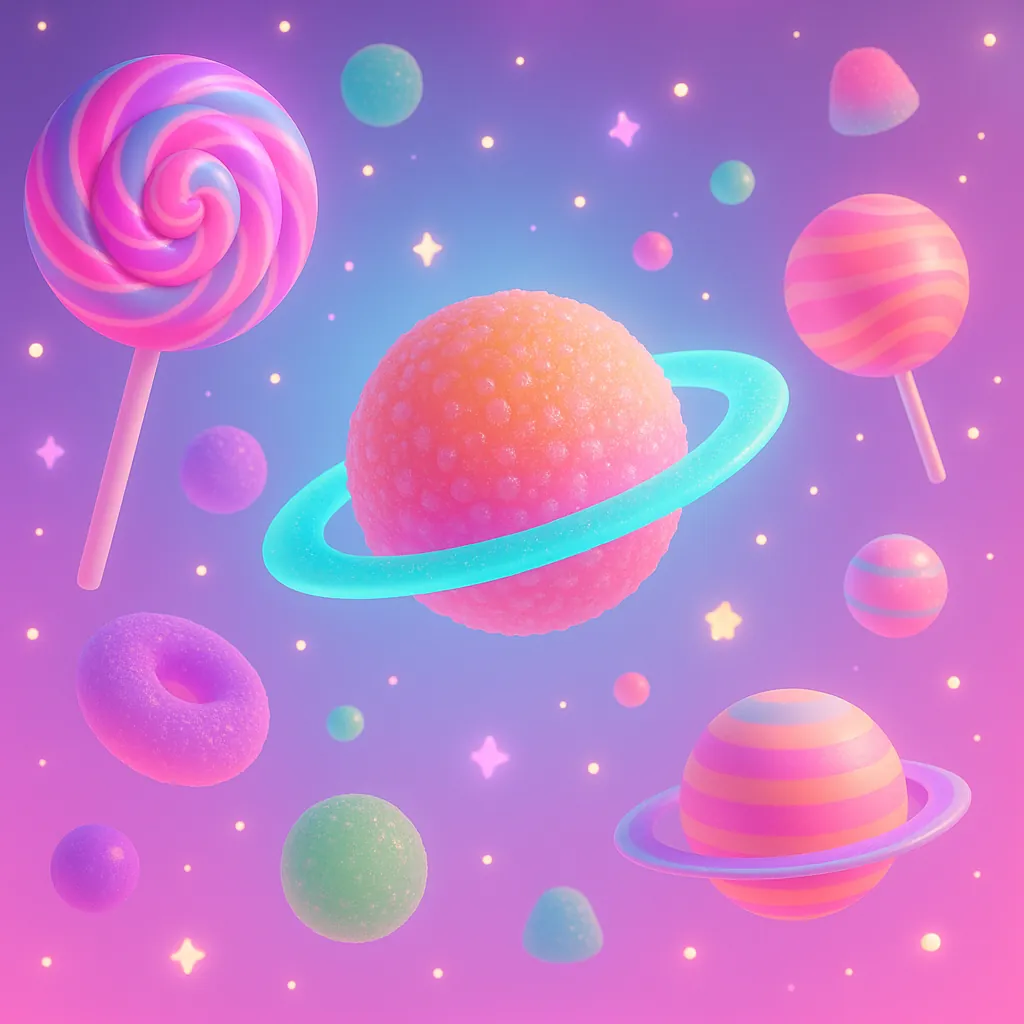 Enjoy an online jigsaw puzzle designed for browser play, featuring a whimsical candy cosmos where confectionery meets outer space.