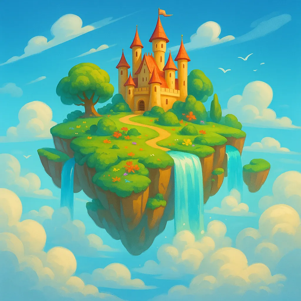 Enjoy assembling a puzzle depicting a whimsical floating island castle above a sea of soft clouds.