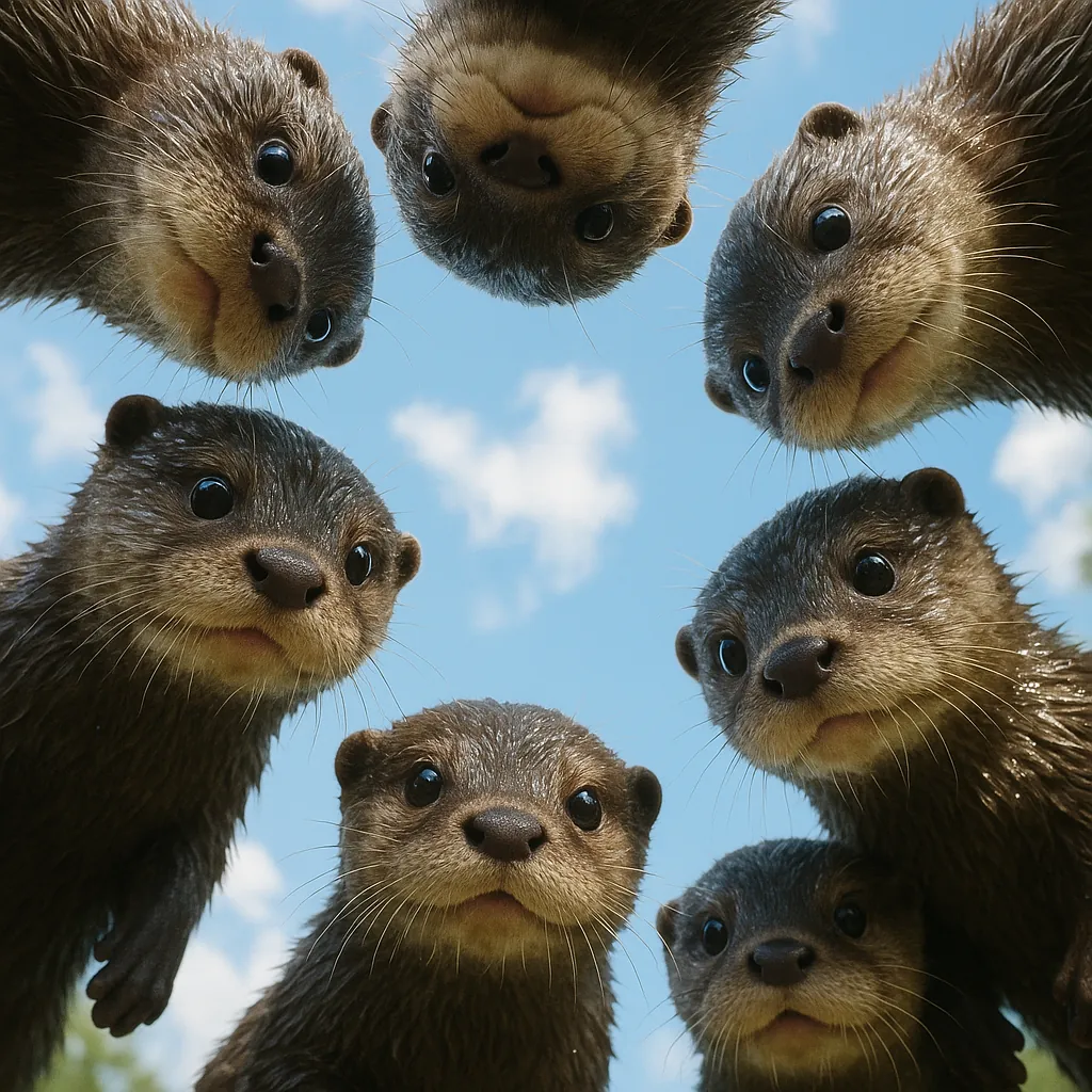 Enjoy an online jigsaw puzzle designed for browser play, featuring an adorable gathering of curious otters set against a bright sky.