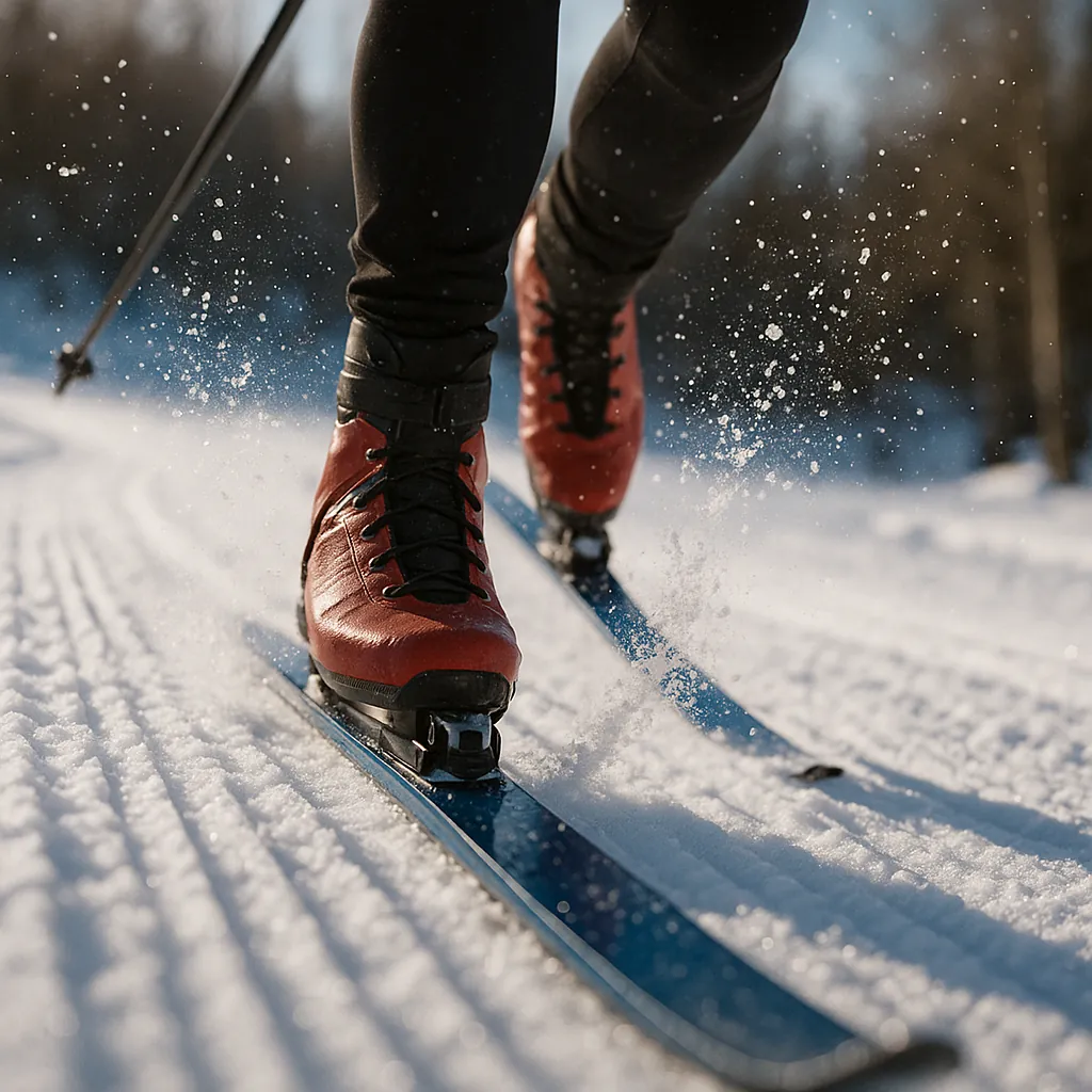 Here’s an online jigsaw puzzle you can play in your browser, featuring a close-up winter sports scene of cross-country skiing in fresh snow.