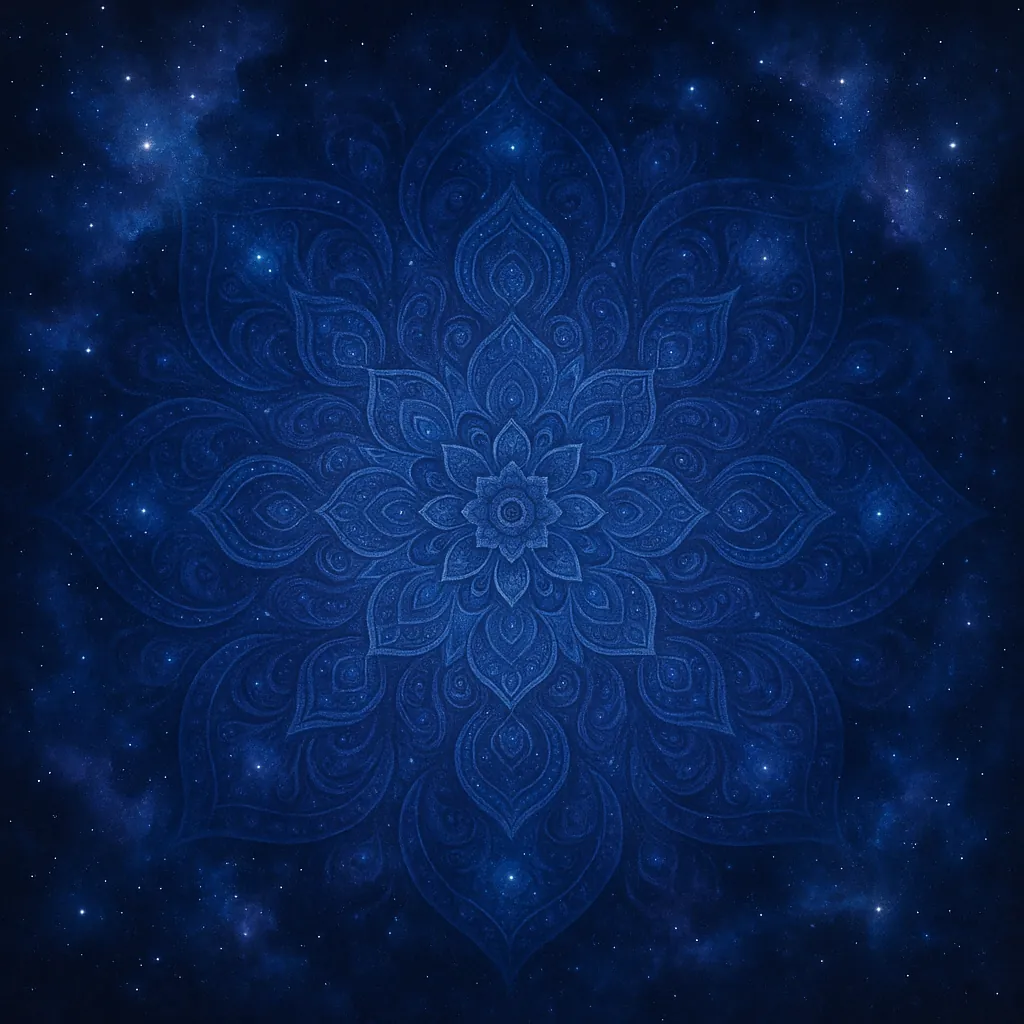 Enjoy an online jigsaw puzzle designed for browser play, featuring a delicate mandala set against a starry, cosmic background that blends art and space.