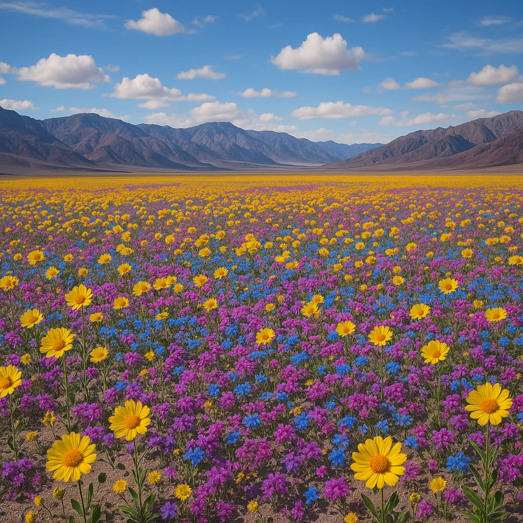 This online jigsaw puzzle features a sweeping spring wildflower landscape, perfect for nature lovers and lovers of colorful scenery.