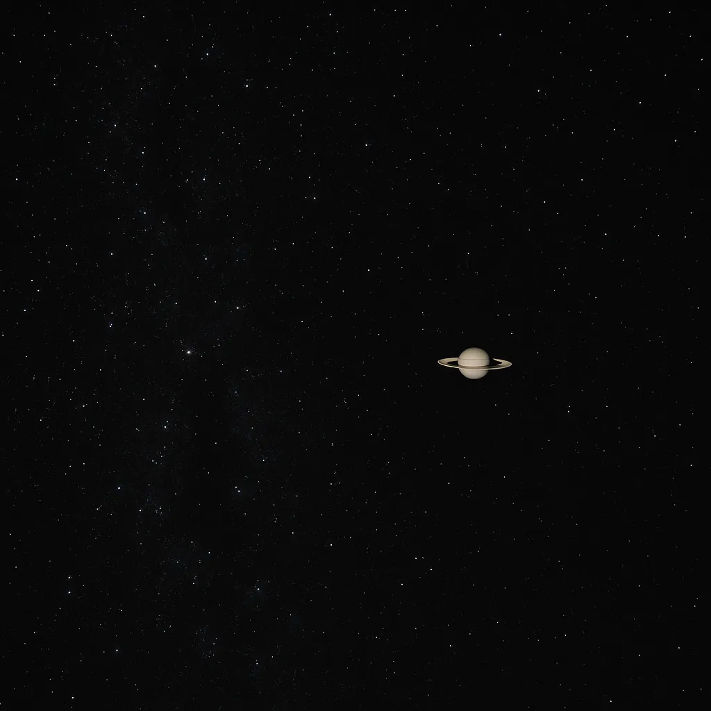 Discover a puzzle with a quiet, star-filled night sky featuring a lone, softly lit Saturn with its rings set against a deep black canvas speckled with countless