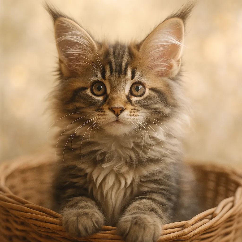 Discover a puzzle with an adorable fluffy tabby kitten nestled in a woven basket, its big curious eyes and soft whiskers front and center.