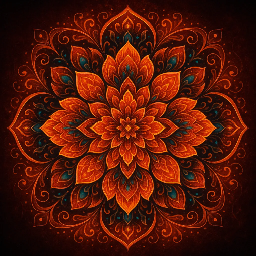 Enjoy an online jigsaw puzzle designed for browser play, featuring an intricate mandala-style artwork in a rich, decorative art theme.