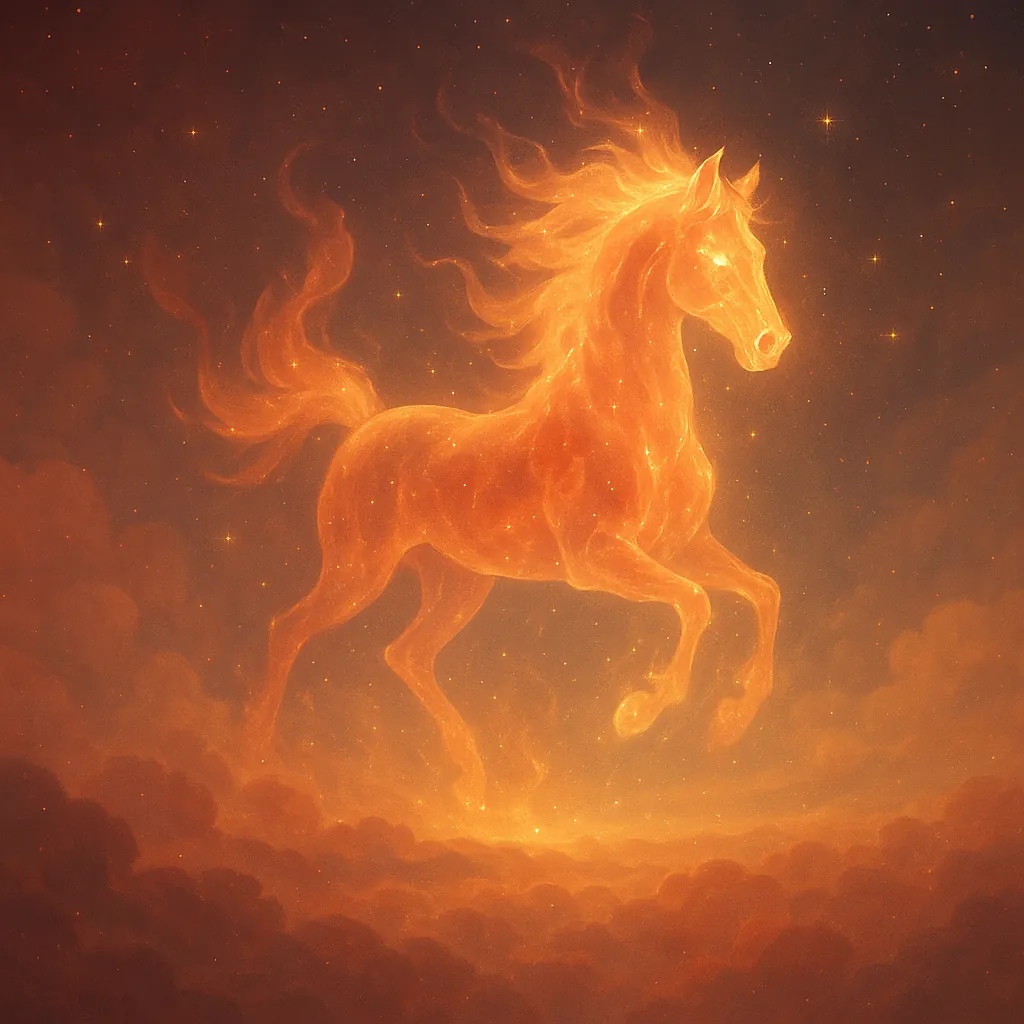 Enjoy an online jigsaw puzzle designed for browser play, featuring a luminous, mythical horse sculpted from flame and starlight that blends animal and fantasy t