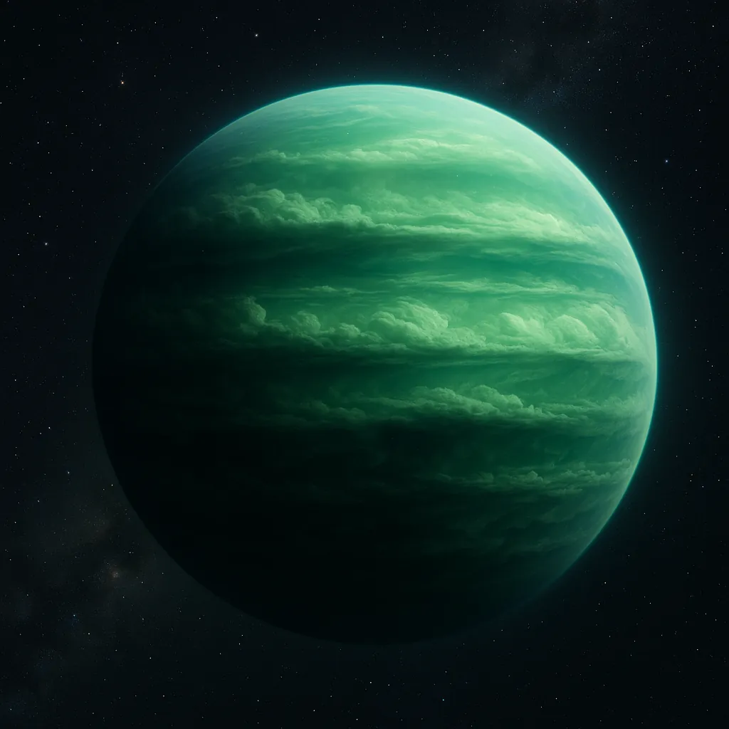 Discover a puzzle with a tranquil emerald gas giant floating against a star-speckled black sky on PuzzleFree.Game.