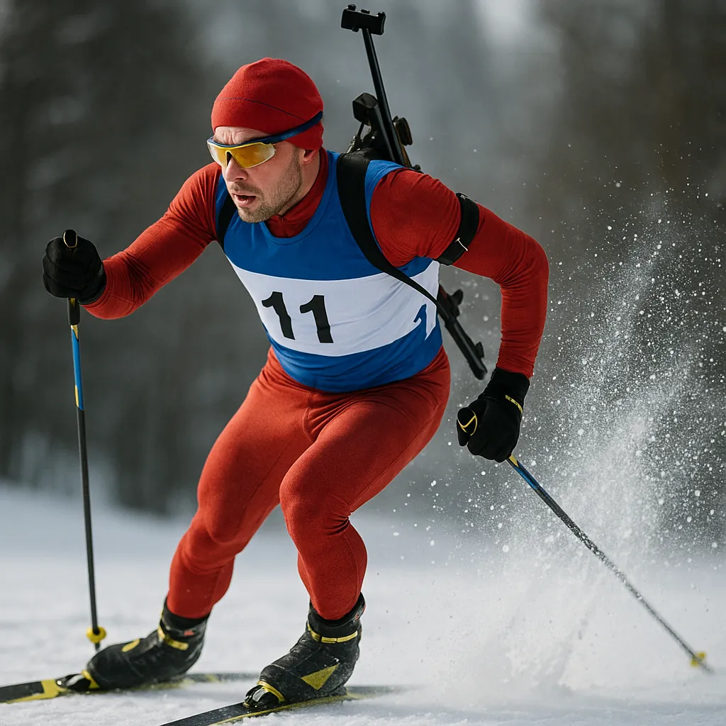 Enjoy an online jigsaw puzzle designed for browser play, featuring a dynamic winter sports scene of cross-country skiing.