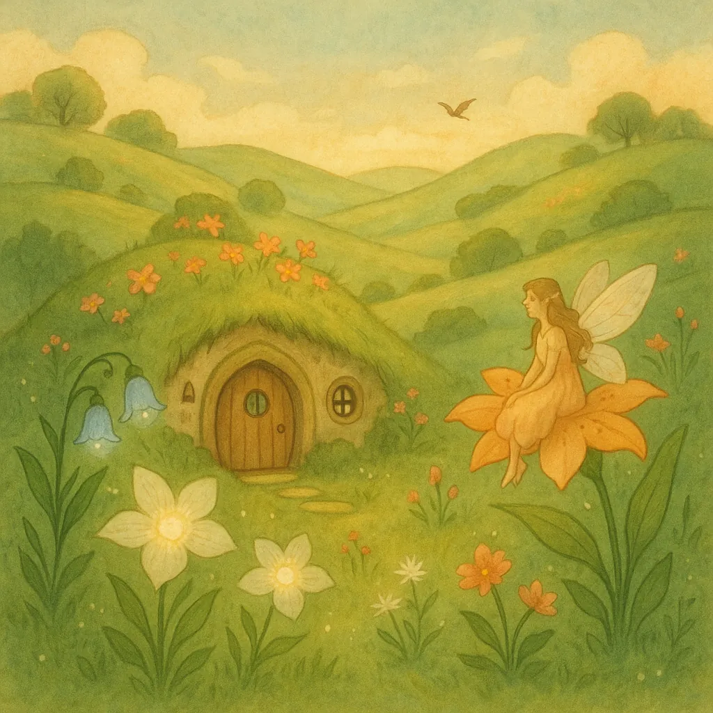 Discover a puzzle with a whimsical fairy cottage tucked into rolling green hills, where a delicate winged sprite sits on a golden blossom amid a meadow of paste