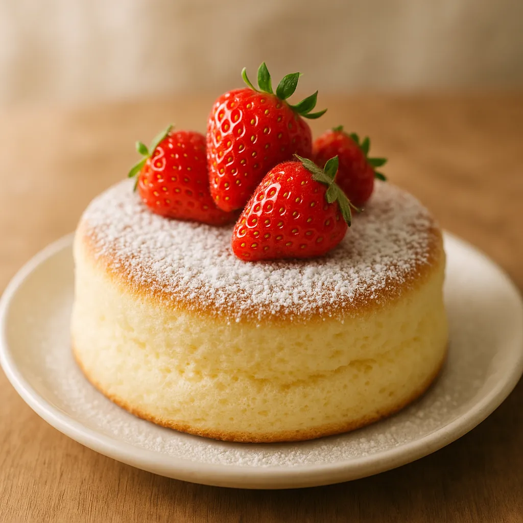 Discover a puzzle with a delightful close-up of a fluffy sponge cake dusted in powdered sugar and crowned with ripe red strawberries.