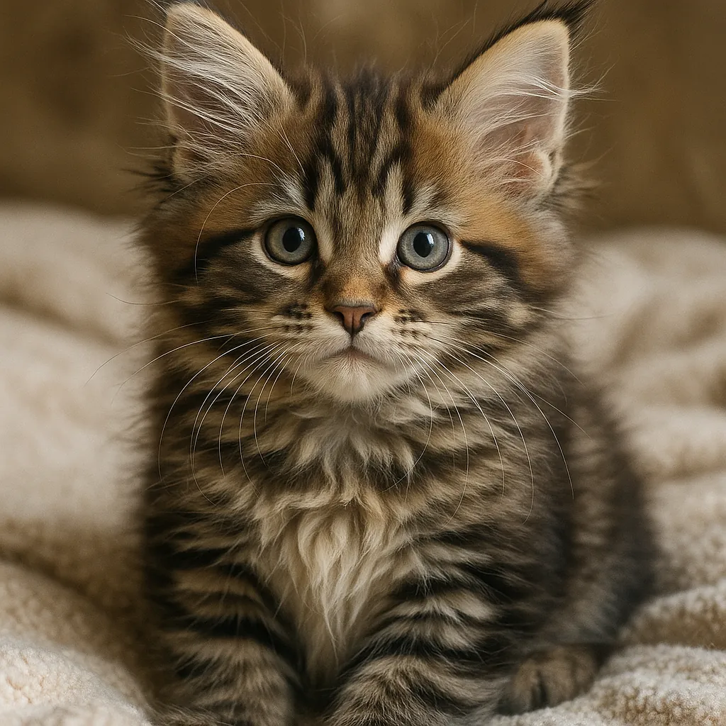 Discover a puzzle with an adorable fluffy tabby kitten gazing straight at you — warm browns, soft creams, and subtle gray stripes create a cozy, intimate compos