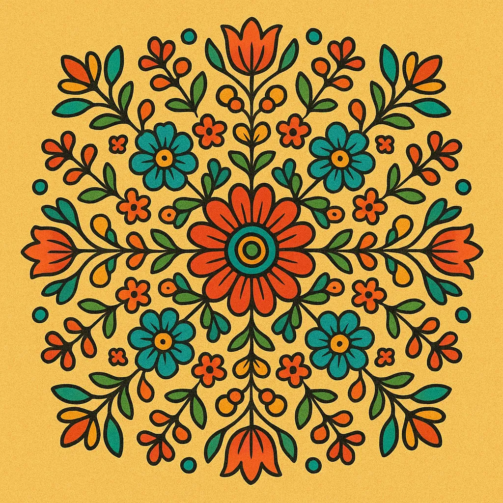 This online jigsaw puzzle features a vibrant folk-art floral design that’s perfect for a browser play session, celebrating nature and decorative art.