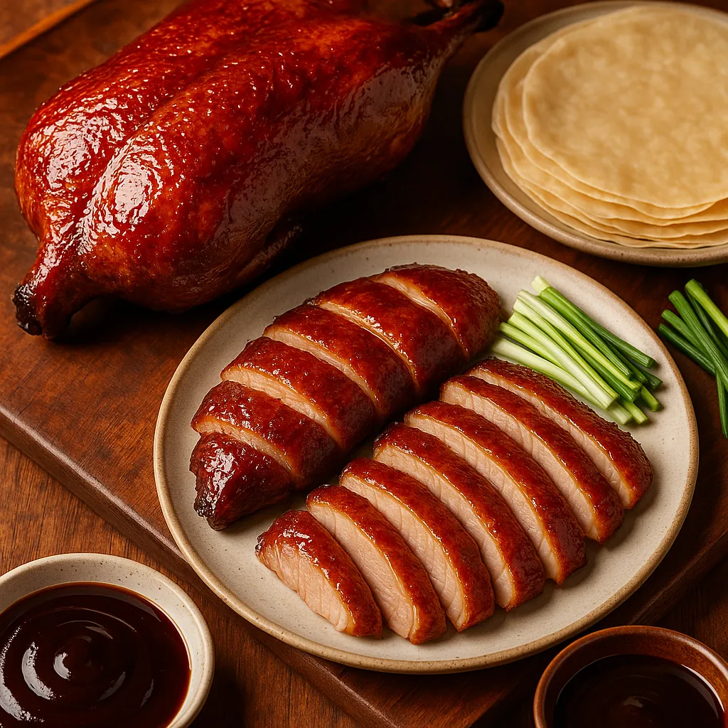 Here’s an online jigsaw puzzle you can play in your browser, featuring a mouthwatering food scene centered on glossy roasted duck.